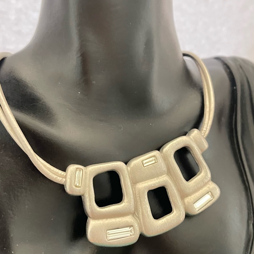 Chicos Silver Tone Rectangular Statement Necklace - image 2